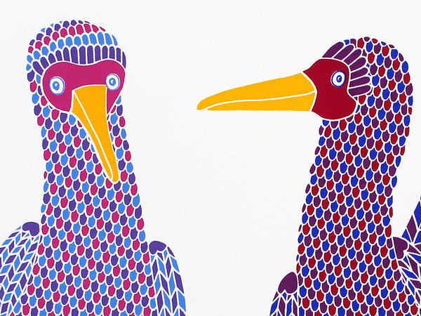 A pair of colourful dancing birds print