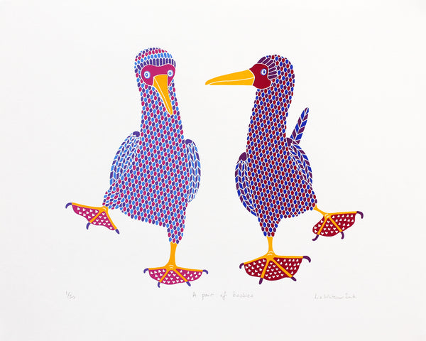 A pair of colourful dancing birds print