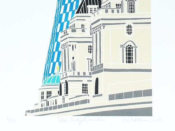 Blue scalpel building in London print