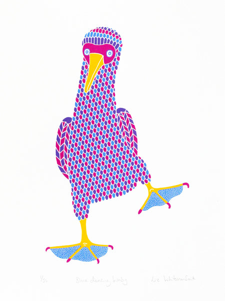 Blue footed booby with blue feet with dot pattern on the feet print