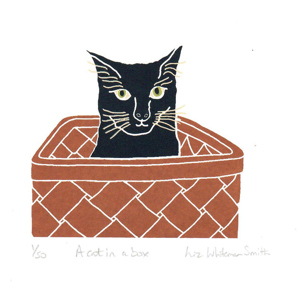 print of a Black cat in a basket
