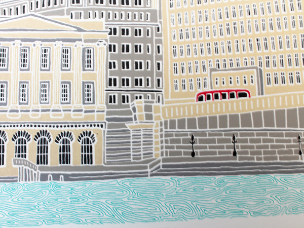 This London scene features three iconic buildings - the Cheesegrater, Gherkin and the Walkie Talkie