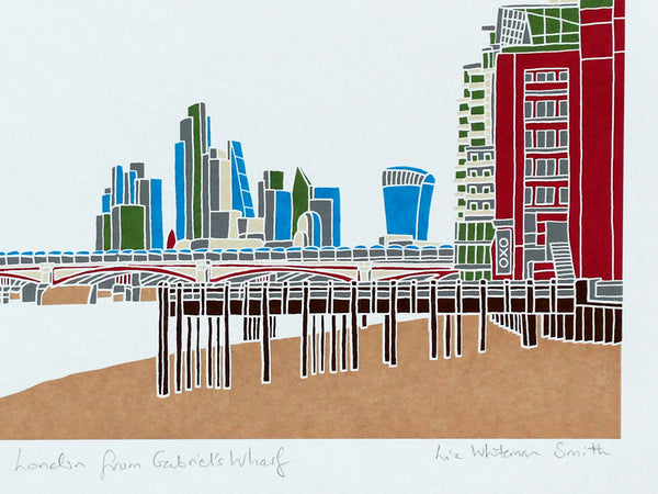 Print of London City from Gabriels Wharf on the South bank