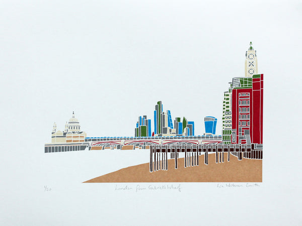 Print of London City from Gabriels Wharf on the South bank