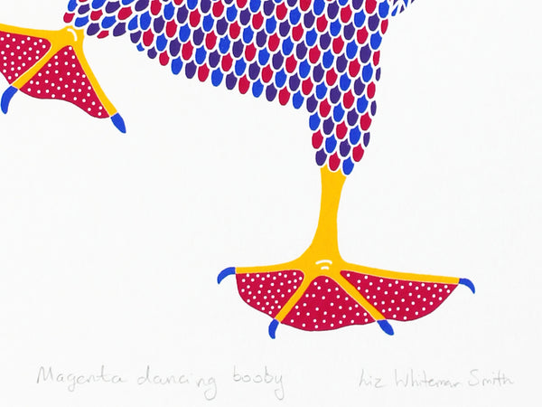 Magenta pink dancing booby bird print
