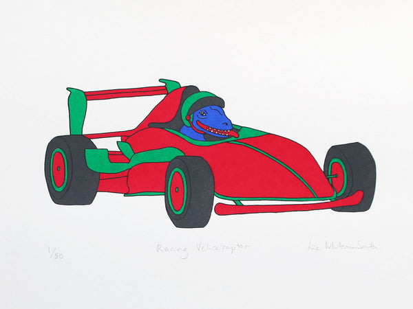 Racing velociraptor print