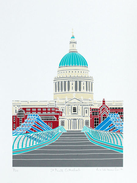 Illustration of a building with a blue dome and red and white architectural elements on a white background.