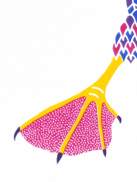 Pink booby bird with dot pattern on feet  screen print