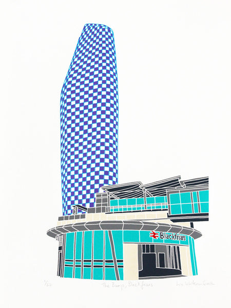 The Bump building above Blackfriars Station, London screen print