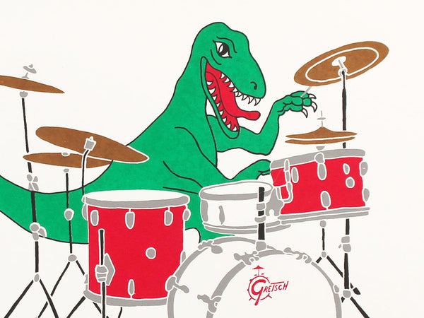 Drumming dinosaur print by Liz Whiteman Smith