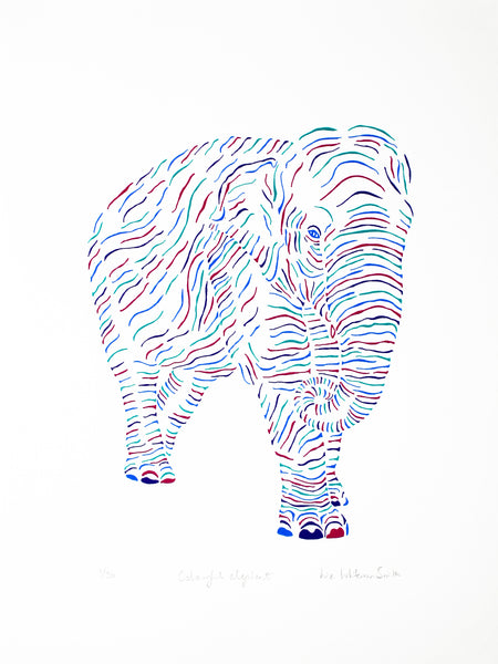 Handmade Elephant screen print by Liz Whiteman Smith