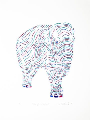 Handmade Elephant screen print by Liz Whiteman Smith