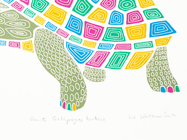 Giant Galapagos tortoise screen print by Liz Whiteman Smith