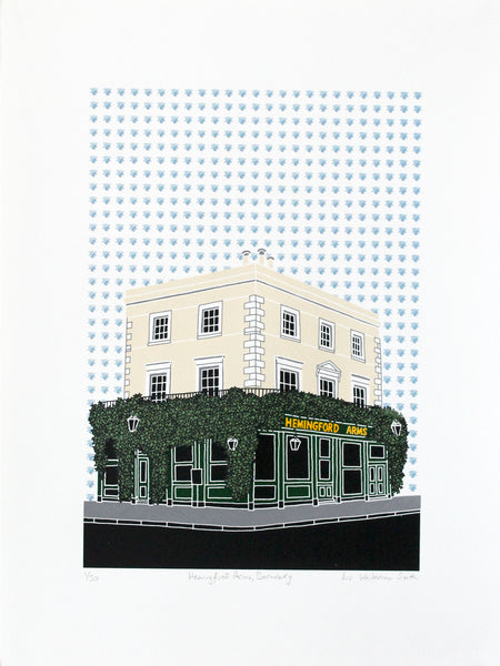 Hemingford Arms pub, 8 colour screen print, lovely pub in Barnsbury