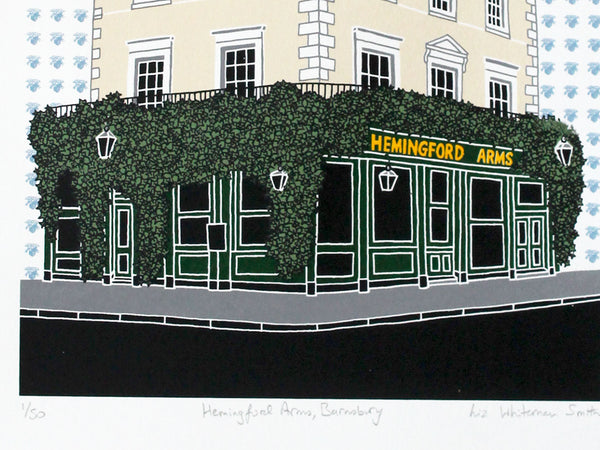 Hemingford Arms pub, 8 colour screen print, lovely pub in Barnsbury