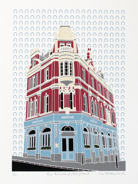 Horseshoe pub, Hampstead screen print by Liz Whiteman Smith