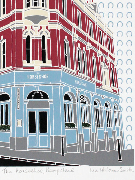 Horseshoe pub, Hampstead screen print by Liz Whiteman Smith