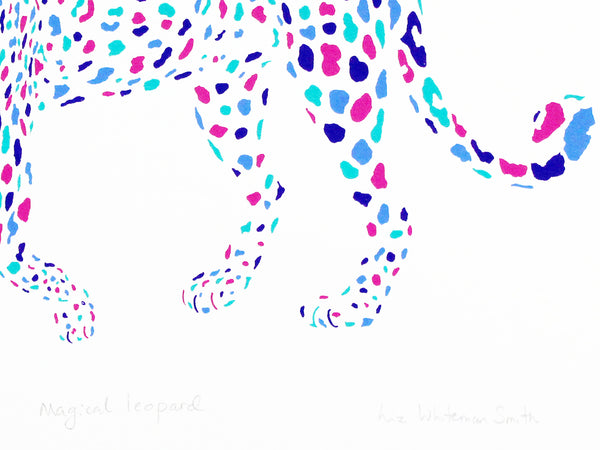 Magical colourful leopard screen print by Liz Whiteman Smith