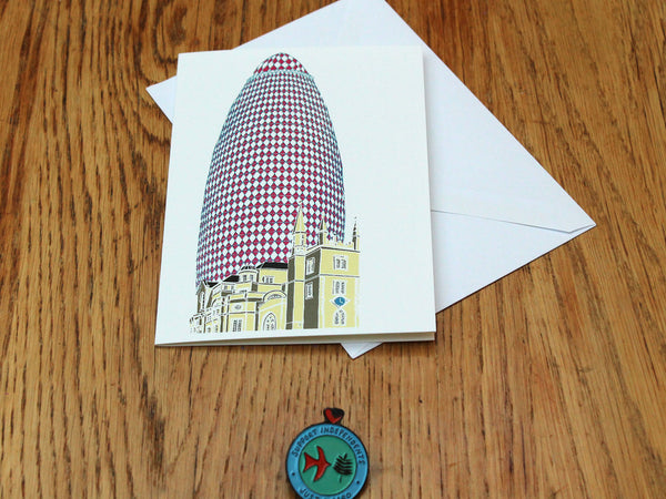 Pink Gherkin greetings card