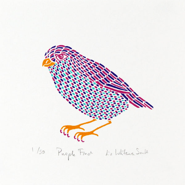 Finch mini screen print of a bird