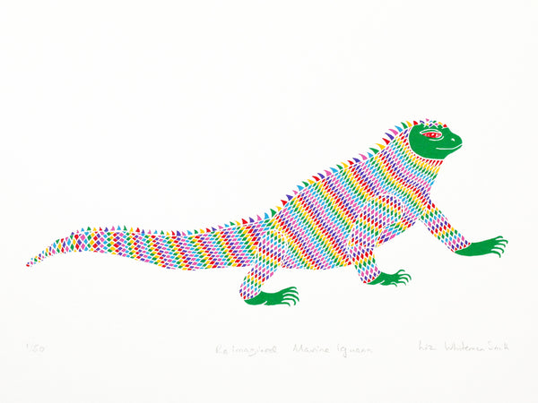 Colourful marine iguana screen print