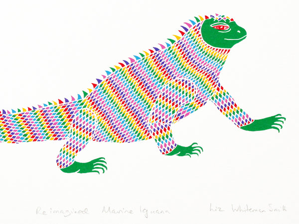 Colourful marine iguana screen print