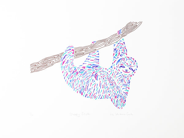 Sleepy, happy sloth screen print
