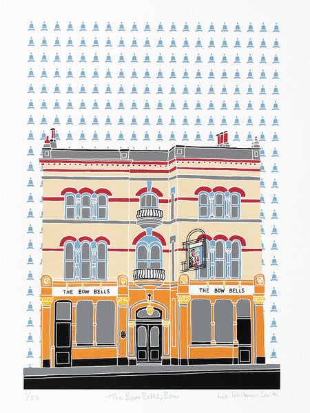 Bow bells pub screen print by Liz Whiteman Smith