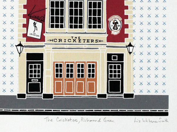 Cricketers pub in Richmond Green, London screen print