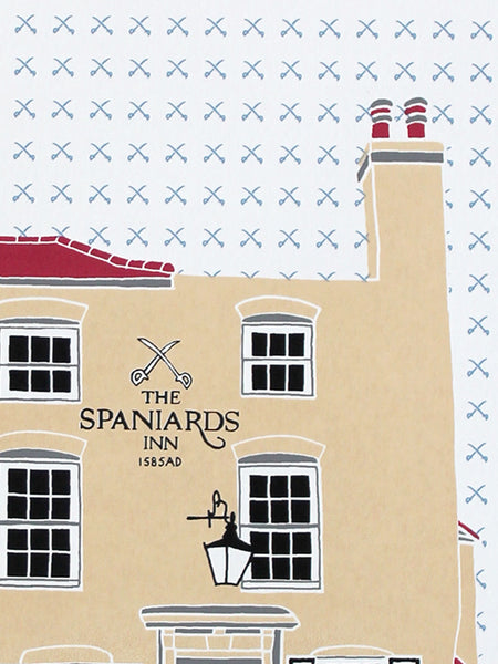 The Spaniards Inn pub screen print by Liz Whiteman Smith