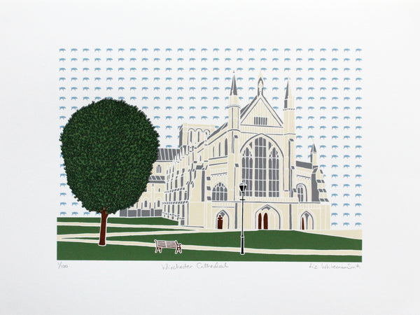 Winchester Cathedral screen print by Liz Whiteman Smith