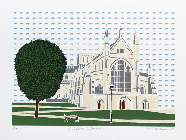 Winchester Cathedral screen print by Liz Whiteman Smith