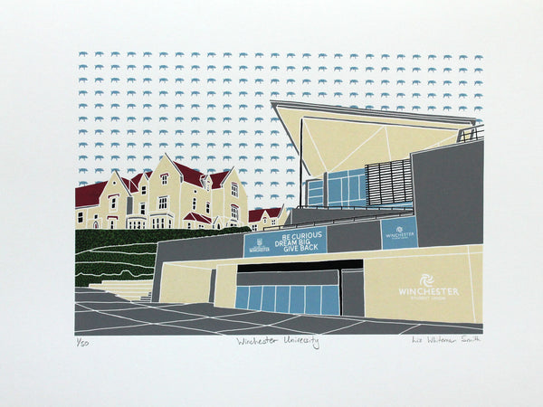 Winchester University screen print by Liz Whiteman Smith