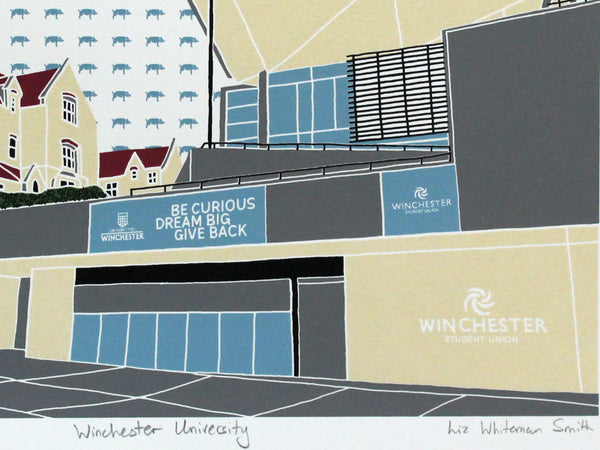 Winchester University screen print by Liz Whiteman Smith