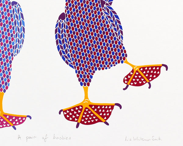 A pair of colourful dancing birds print