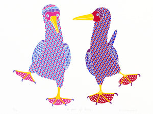 A pair of colourful dancing birds print