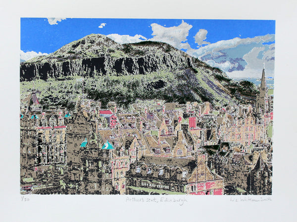 Collage of a Scottish mountainous landscape with buildings and text, resembling a cityscape.