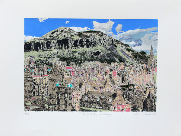Collage of a Scottish mountainous landscape with buildings and text, resembling a cityscape.