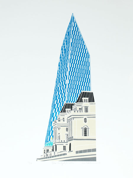 Blue scalpel building in London print