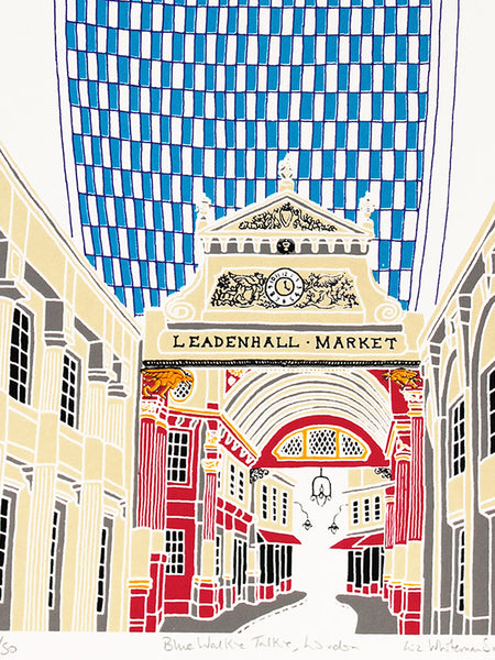 Blue Walkie Talkie building above Leadenhall market in London print