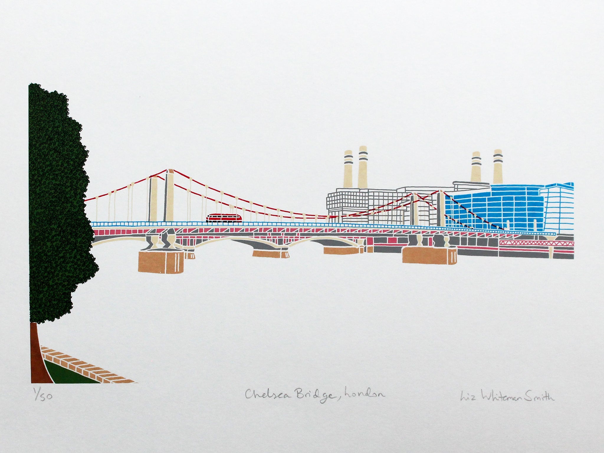 Print of Chelsea Bridge with Battersea Power Station in the background