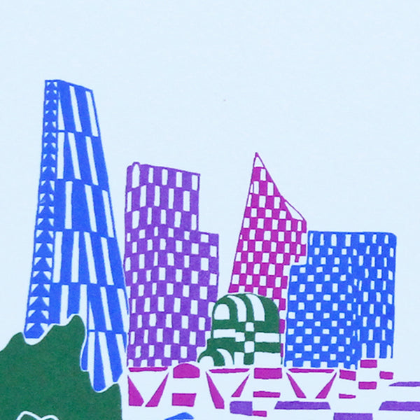 The buildings of the City of London as a colourful print