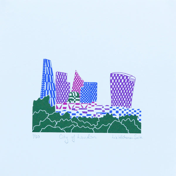 The buildings of the City of London as a colourful print