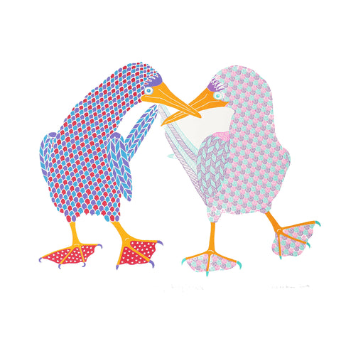 A pair of blue footed boobies dancing print