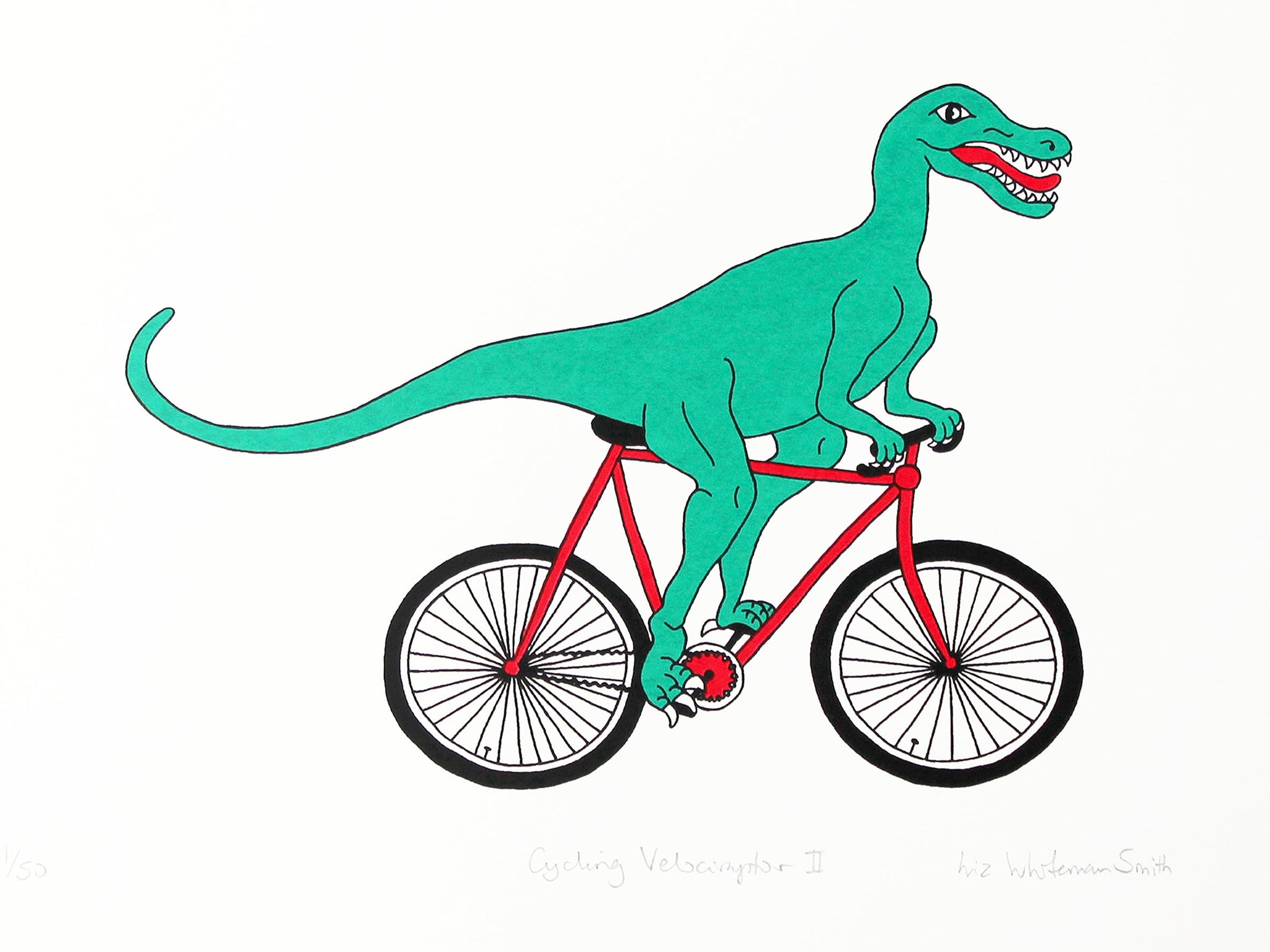 Cycling Velociraptor II Liz Whiteman Smith Screen Prints