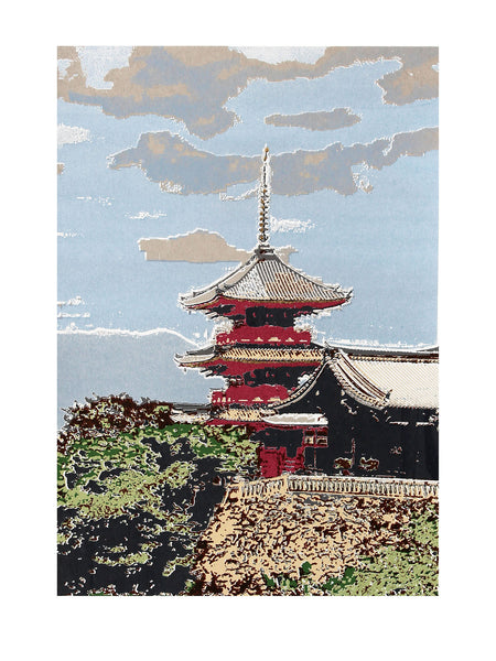 Red Japanese temple print