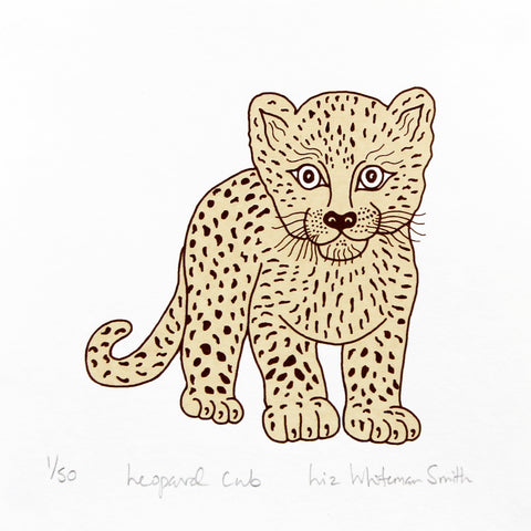 Leopard cub screen print by Liz Whiteman Smith