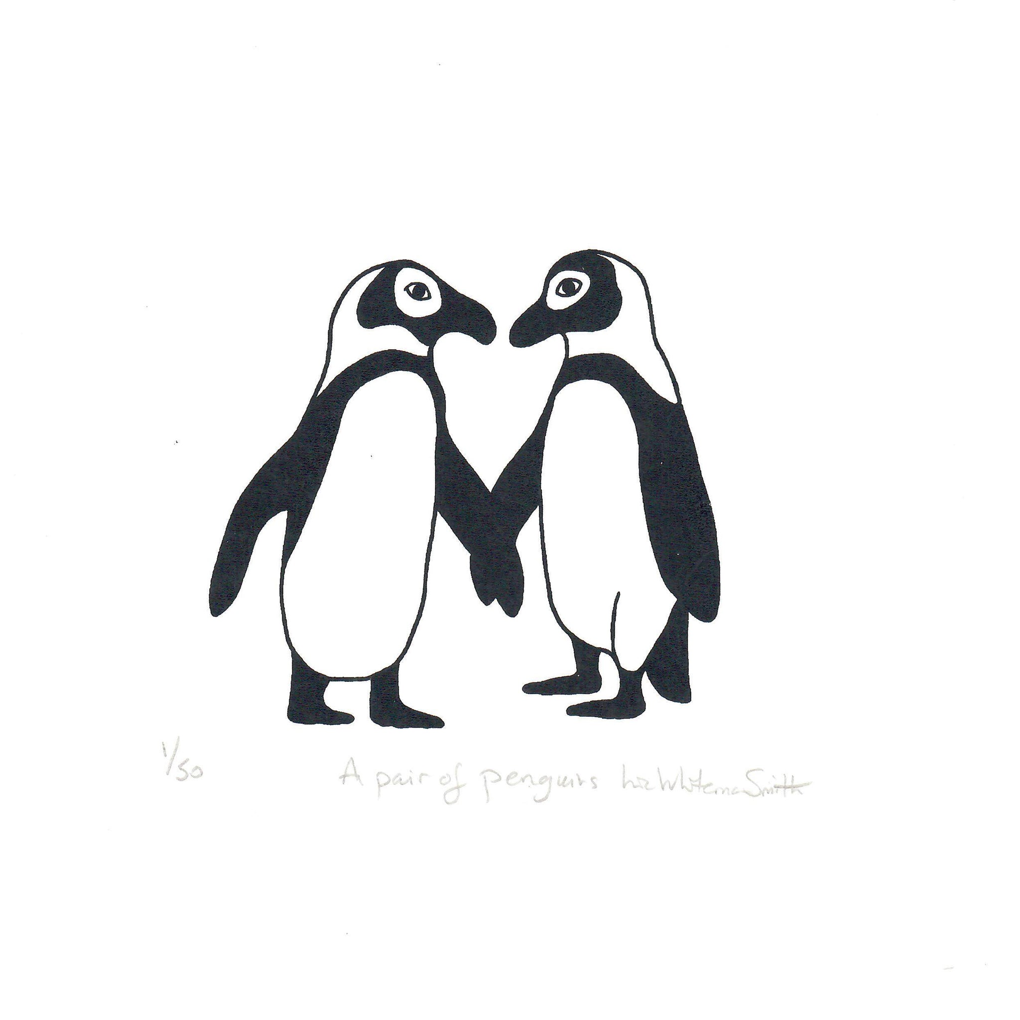 A print of two cute penguins gazing at each other