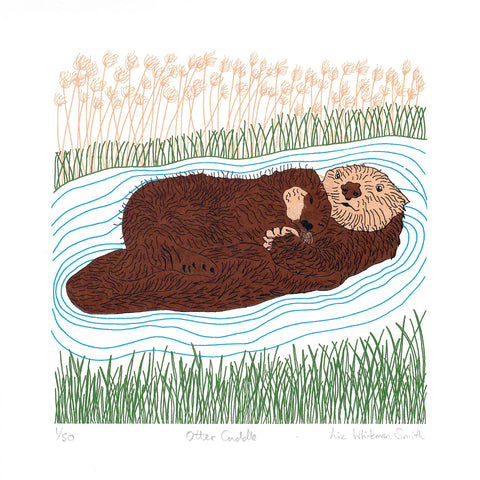 Print of otter mother and pup