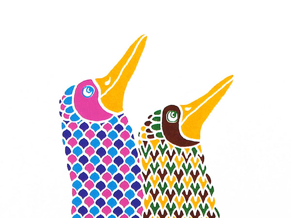 A pair of colourful dancing booby birds print